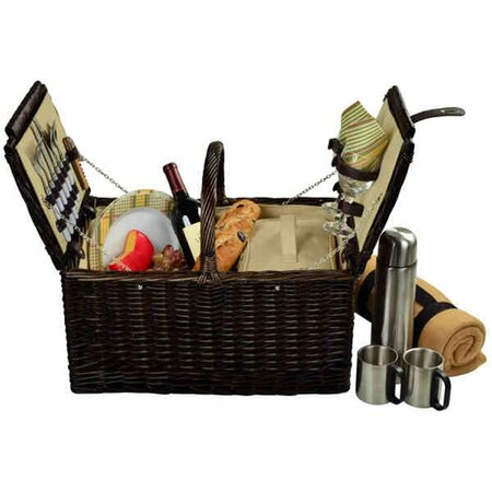 PICNIC AT ASCOT Surrey Picnic Basket for 2 with Blanket & Coffee-Brown Wicker-Hamptons 713BC-H